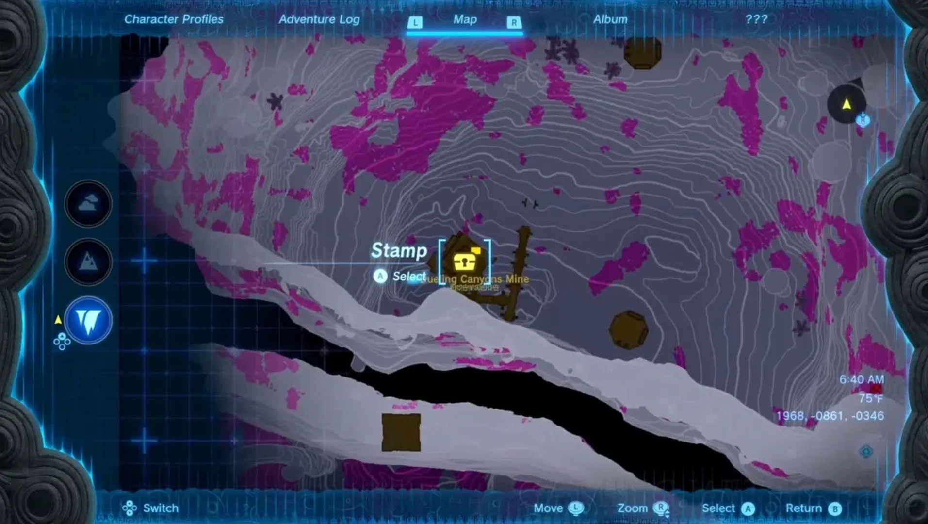 Location of the Tunic of the Hero chest in Dueling Canyons Mine Depths Zelda TOTK.