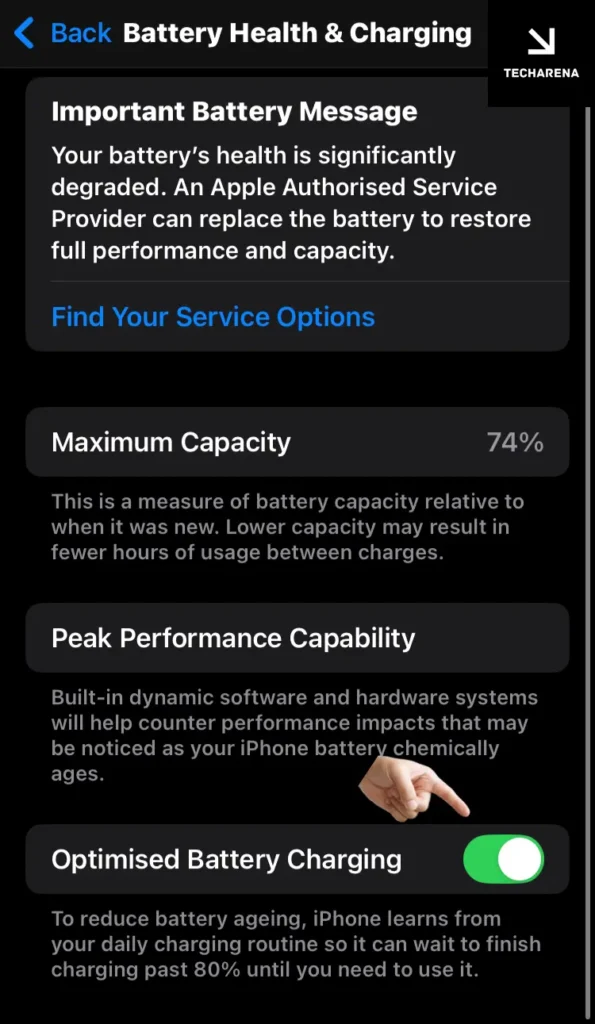 iPhone Optimized Charging enabled