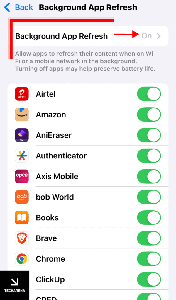 iPhone background app refresh setting